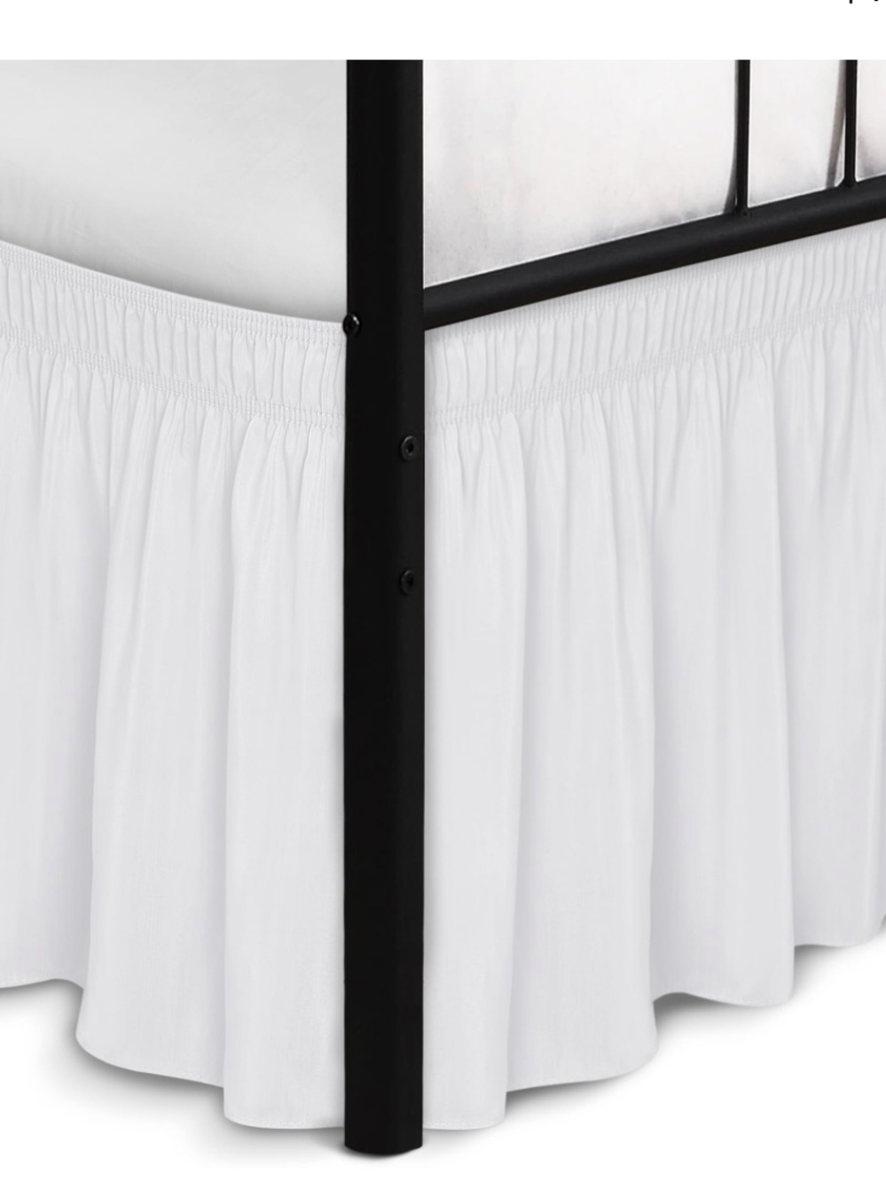 WRAP AROUND Bed Skirt Dust Ruffle 15” Drop Split Corner - WHITE